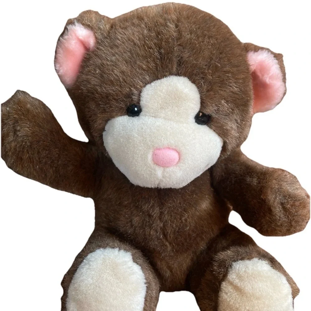 Vintage Mattel EmoTions Brown Teddy Bear Plush Korea 1986 Pink Nose Stuffed Toy - Picture 3 of 6